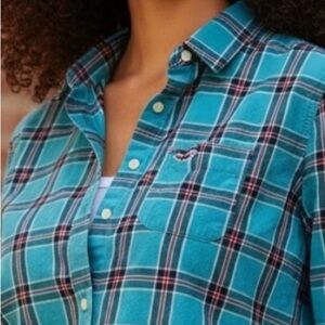 HOLLISTER Plaid Shirt Blouse Teal Blue Women’s Size Small FAST SHIPPING 3309-9
